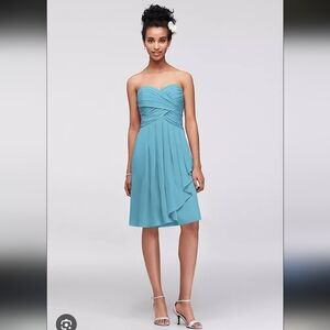 David's Bridal Short Crinkle Chiffon Dress with Front Cascade